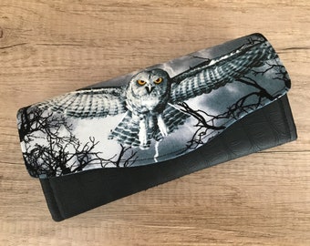 Necessary Clutch Wallet, owls print, NCW wallet, large black gothic wallet for women