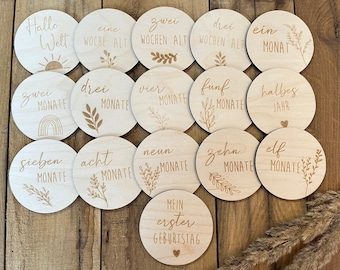 Milestone cards made of wood / Milestones my first year / Milestones engraved