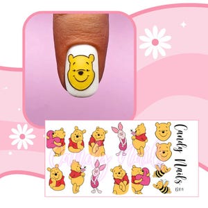 Water slide decals nail art nails transfers cute bear teddy yellow winnie the pooh  friends   nail design magical castle