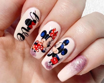 Water slide decals nail art nails transfers Valentine’s Day Valentine  nail design love mouse