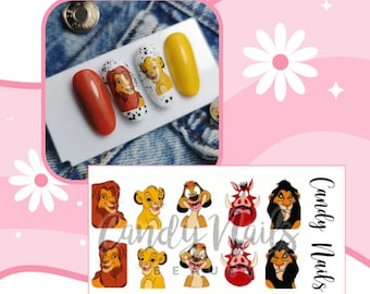 Calcomanías de tobogán de agua arte de uñas transferencias de uñas Día de San Valentín Diseño de uñas de San Valentín amor rey león simba