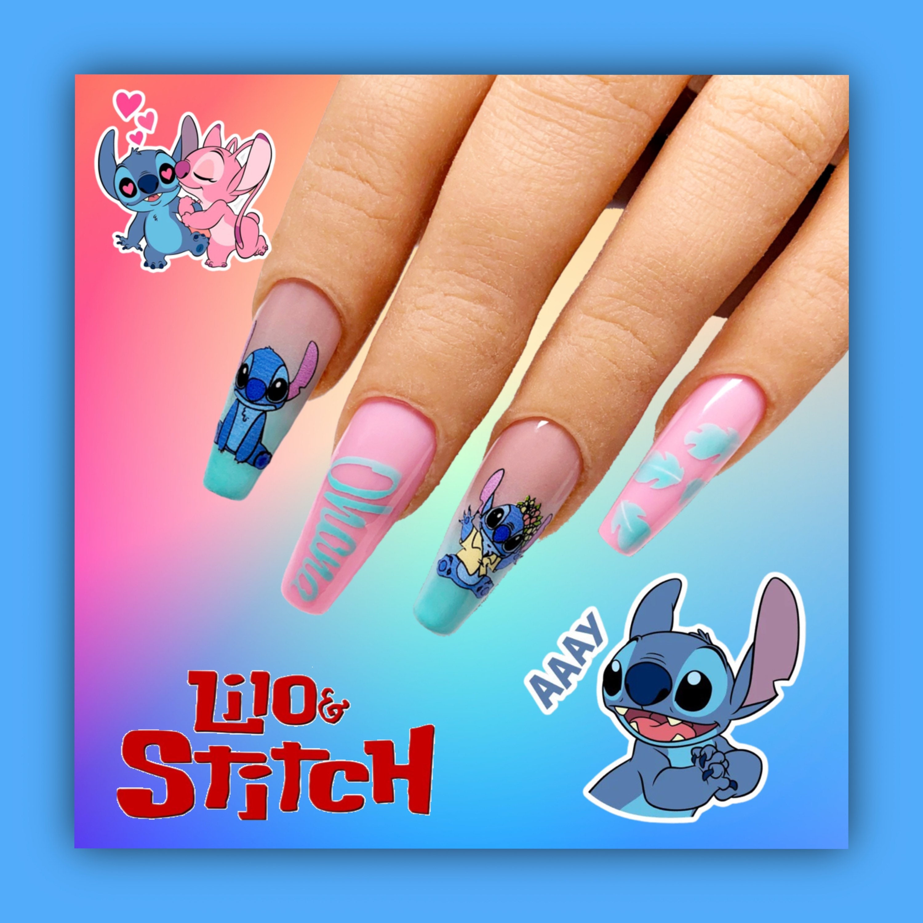 custom, Makeup, Disney Lilo Stitch Nail Art Decals