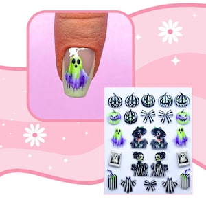 Candy nails  nail art transfer stickers cute beetlejuice halloween spooky bow pumpkin ghost
