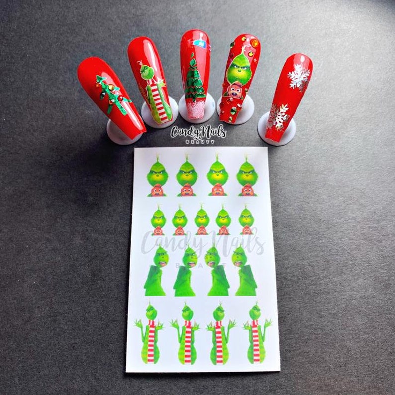 Self adhesive nail art stickers / vinyls / decals Grinch Etsy