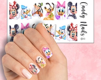 Water slide decals nail art nails transfers cute Mickey Minnie friends   nail design magical castle