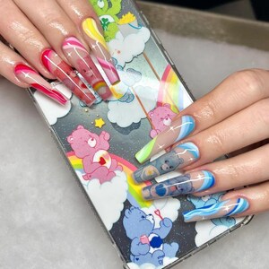 Water slide nail decals nail art nails transfers water slides CARE CUTE BEARS disney care bear inspired 90s nostalgia image 12