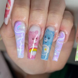 Water slide nail decals nail art nails transfers water slides CARE CUTE BEARS disney care bear inspired 90s nostalgia image 9