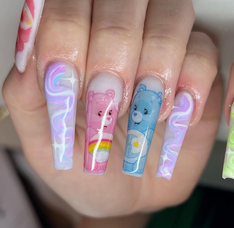 Water slide nail decals nail art nails transfers water slides CARE CUTE BEARS disney care bear inspired 90s nostalgia image 9