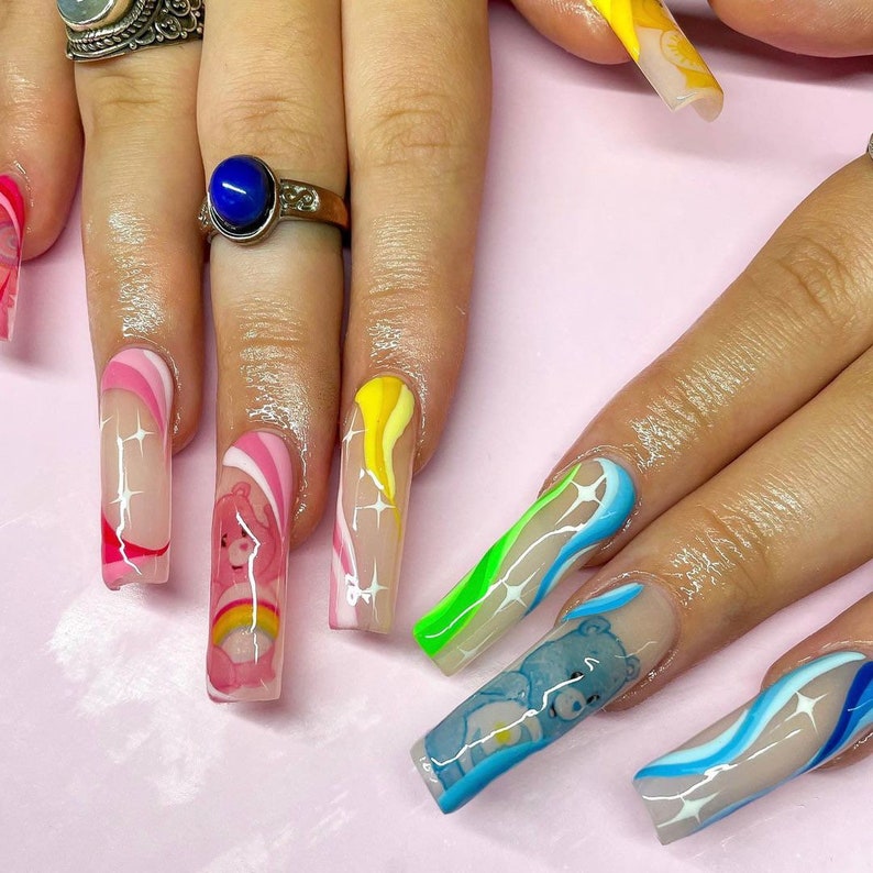 Water slide nail decals nail art nails transfers water slides CARE CUTE BEARS disney care bear inspired 90s nostalgia image 6