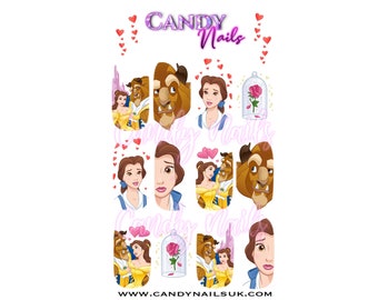 Water slide nail decals  nail art nails transfers Belle beauty beast inspired hand drawn