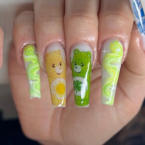 Water slide nail decals nail art nails transfers water slides CARE CUTE BEARS disney care bear inspired 90s nostalgia image 11
