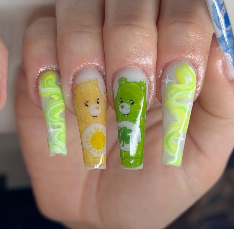 Water slide nail decals nail art nails transfers water slides CARE CUTE BEARS disney care bear inspired 90s nostalgia image 11