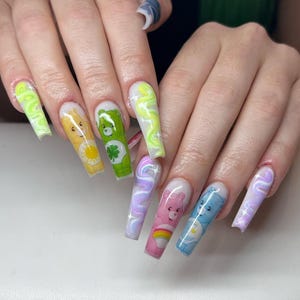 Water slide nail decals nail art nails transfers water slides CARE CUTE BEARS disney care bear inspired 90s nostalgia image 10