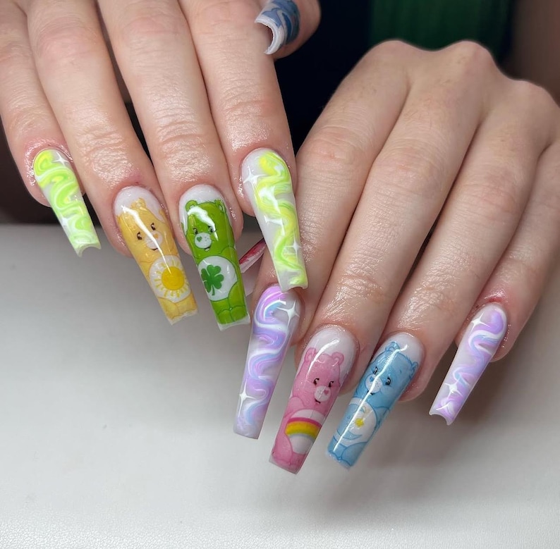 Water slide nail decals nail art nails transfers water slides CARE CUTE BEARS disney care bear inspired 90s nostalgia image 10