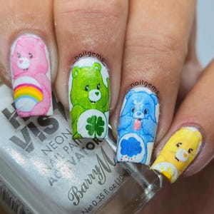 Water slide nail decals nail art nails transfers water slides CARE CUTE BEARS disney care bear inspired 90s nostalgia image 7