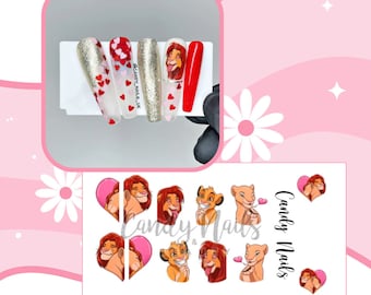 Water slide decals nail art nails transfers Valentine’s Day Valentine  nail design love lion king simba