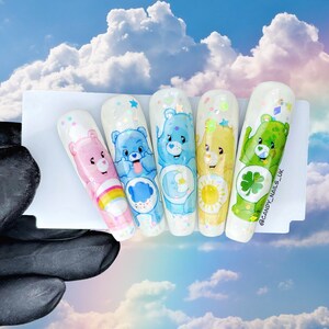 Water slide nail decals nail art nails transfers water slides CARE CUTE BEARS disney care bear inspired 90s nostalgia image 4