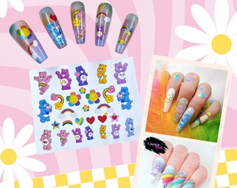 Self adhesive nail art stickers / vinyls / Cute bears cartoon 90s nostalgia