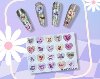 Self adhesive nail art stickers / vinyls / Cute Valentine nails candy hearts stickers! Valentine’s day hot inspiration popular design.