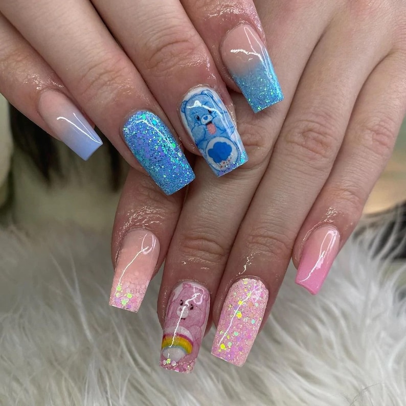 Water slide nail decals nail art nails transfers water slides CARE CUTE BEARS disney care bear inspired 90s nostalgia image 2