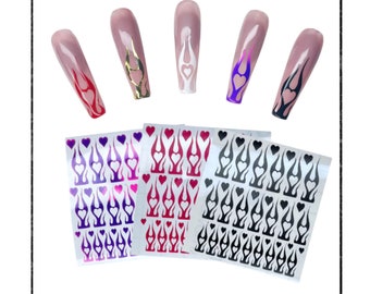 Self adhesive nail art stickers / vinyls / decals Valentine’s Day Valentine Love Flames Flame Heart Red nails
