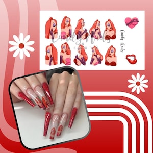 Water slide decals nail art nails transfers Valentine’s Day Valentine  nail design love Jessica Rabbit