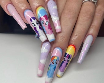 Water slide nail decals  nail art nails transfers CUTE ponny my little  pink hand  drawn valentines