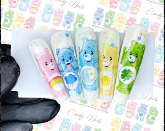 Water slide nail decals  nail art nails transfers  water slides CARE CUTE BEARS disney inspired
