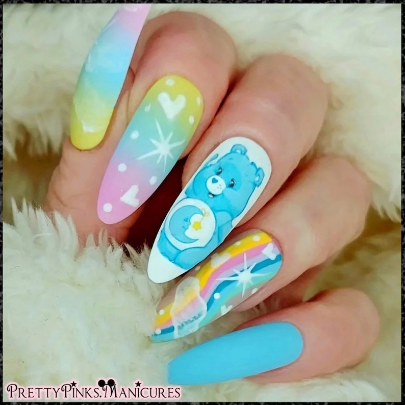 Water slide nail decals nail art nails transfers water slides CARE CUTE BEARS disney care bear inspired 90s nostalgia image 5