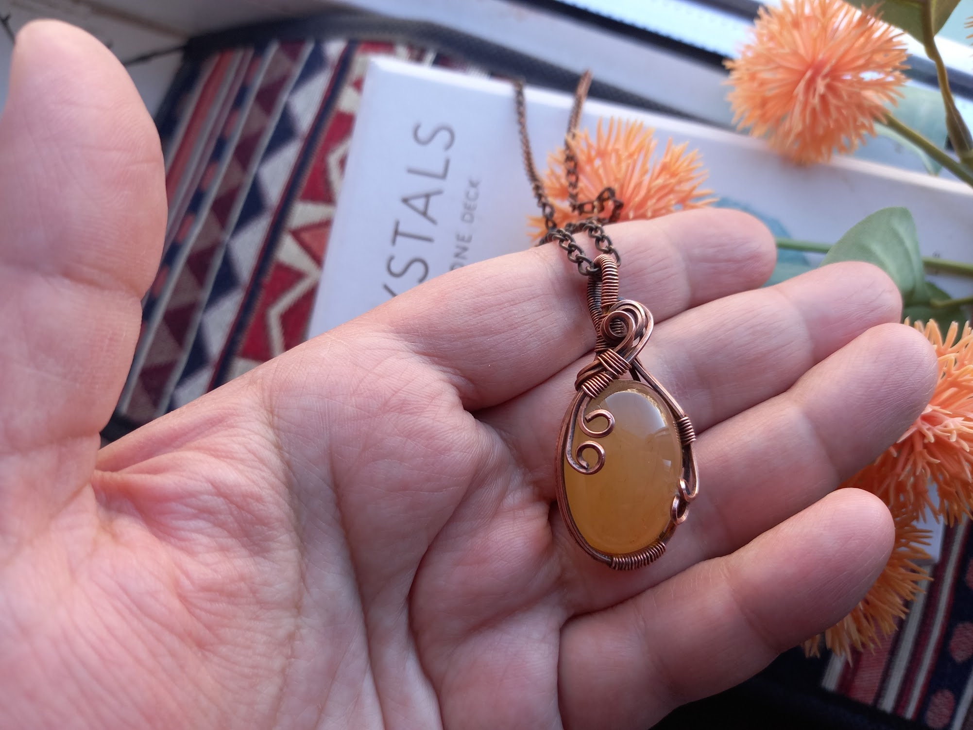 Yellow Agate Necklace Copper Wire Wrapped Crystal Necklace Etsy
