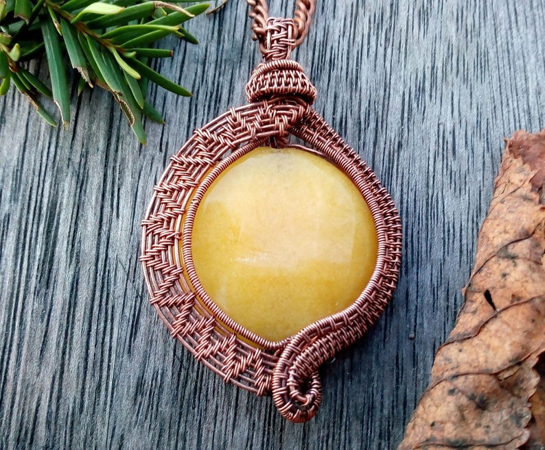 Yellow Nephrite Jade Sun pendant Handmade copper wire wrapped Etsy