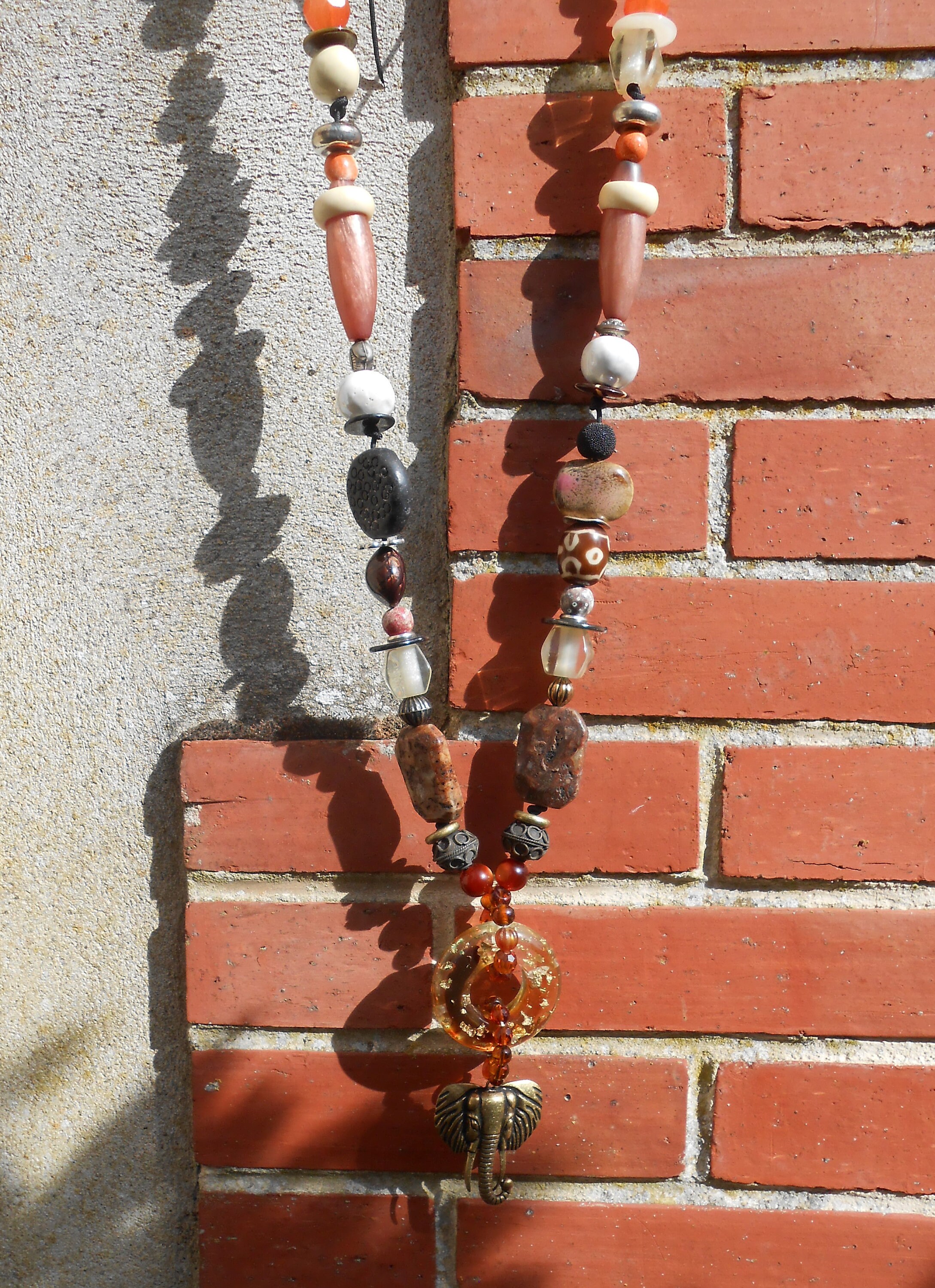 Bijou de Jardin en Perles et Pendentif à Tête d'éléphant