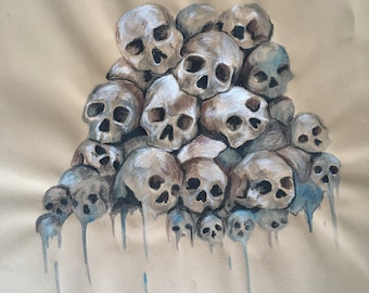Pileup - conte, chalk and watercolor on paper, 12x12”