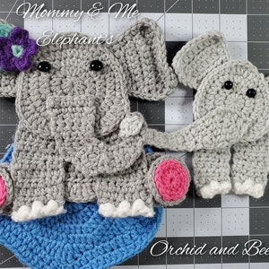 PDF PATTERN - Crochet Mommy and Me Elephants - instruction on how to make applique for baby blankets pillows wall decorations gift birthday