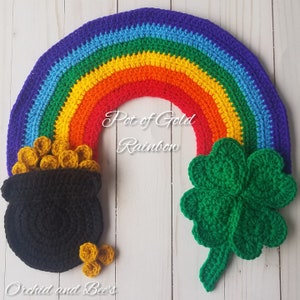 PDF Pattern Pot of Gold Rainbow - Crochet Applique Pattern Download Printable Instructions Irish Four leaf clover leprechaun wizard of oz