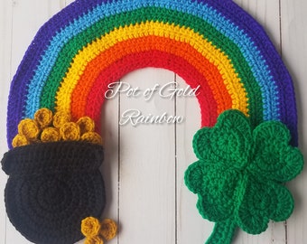 PDF Pattern Pot of Gold Rainbow - Crochet Applique Pattern Download Printable Instructions Irish Four leaf clover leprechaun wizard of oz
