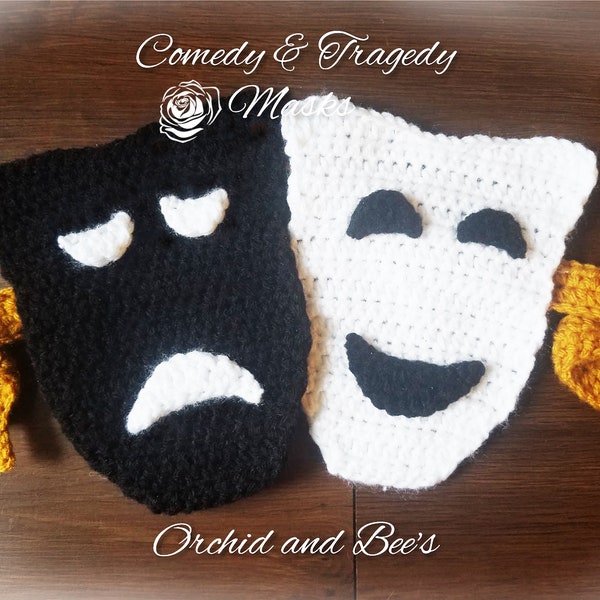 PDF PATTERN Comedy Tragedy Masks-crochet applique pattern download printable file instructions theater Shakespeare thespian acting plays