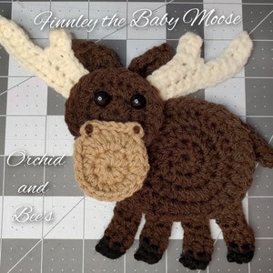 PDF PATTERN - Finnley the Baby Moose Crochet Pattern - downloadable printable pattern digital file woods animals baby blankets boys shower
