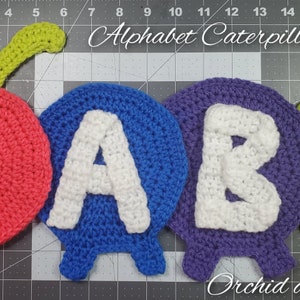 PDF PATTERN ABC Caterpillar Crochet Applique -printable download file instructions boy girl teacher alphabet worm butterfly cocoon blanket