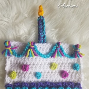 Modèle PDF - Happy Birthday Mini Cake Crochet Applique Pattern - télécharger les instructions imprimables couverture design joyeux anniversaire garçon fille
