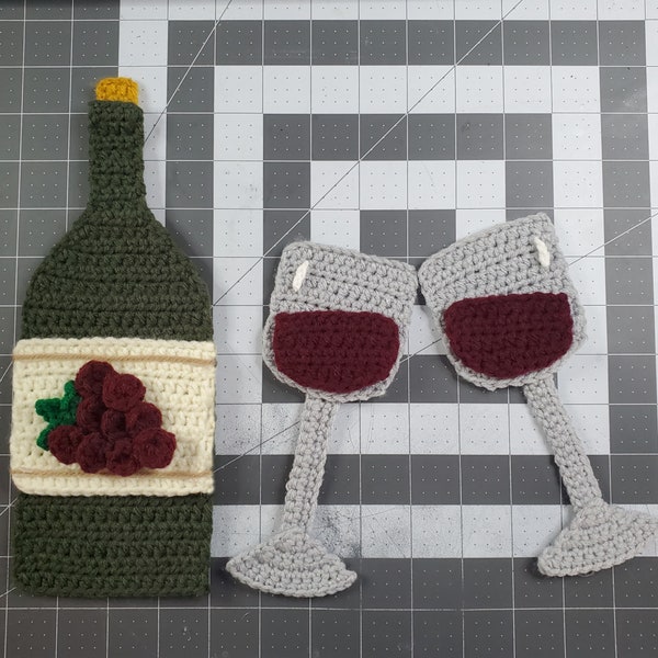 PDF Pattern Wine Celebration Applique Crochet Instructions Vineyard glass cheers blanket wall hanging new years wedding winery tasting pair