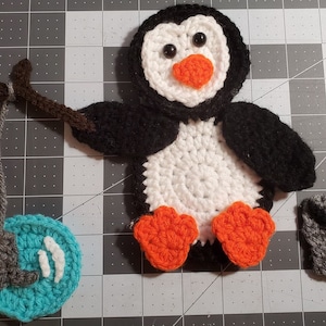 PDF Pattern - Penguin Gone Fishing Crochet Applique - baby blankets decorations north pole animals instructions how to directions