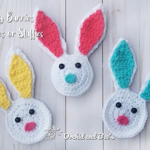 PDF PATTERN -Spring Bunnies Crochet Applique Stuffie Pattern printable download instructions rabbit bunny Easter basket blanket animal stuff