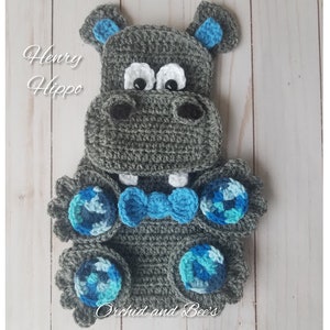 PDF Pattern Henry and Harriet Hippo - Crochet Applique Pattern - download printable file instructions zoo animals jungle blankets boys girls