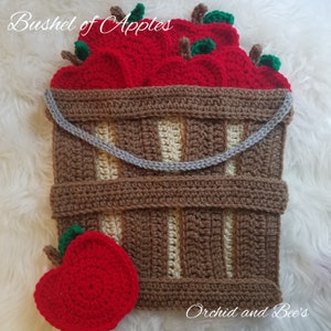PDF PATTERN A Bushel of Apples -Crochet Applique Pattern printable download file instructions fall autumn design bucket barrel tree harvest