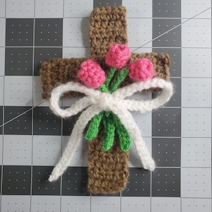 PDF PATTERN - Redeeming Love Cross - crochet instructions how to download file Easter God Jesus Christian Religion Tulips Heart Flowers