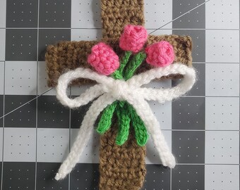 PDF PATTERN - Redeeming Love Cross - crochet instructions how to download file Easter God Jesus Christian Religion Tulips Heart Flowers