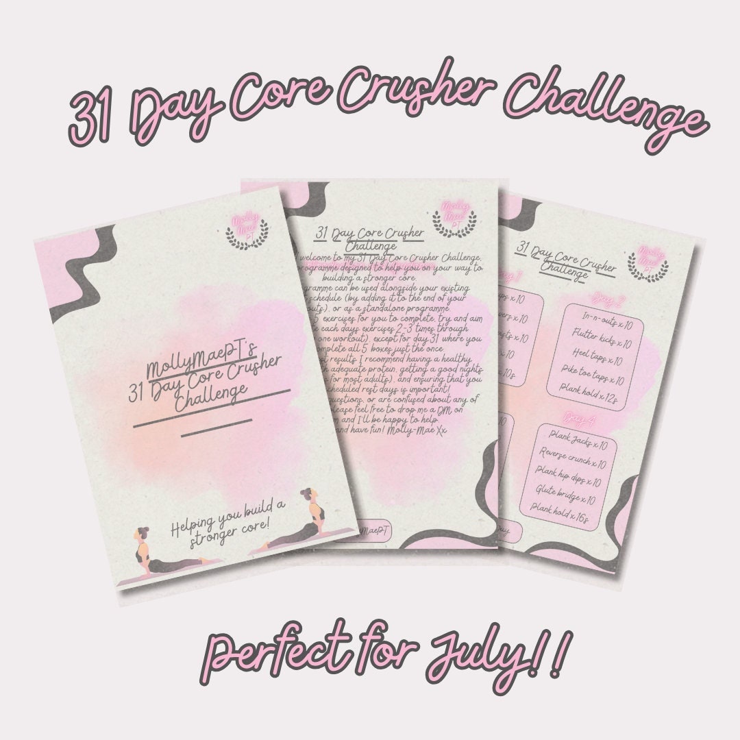 31 Day Core Crusher Challenge Core Workout Digital PDF Printable Abs Home Workout Stomach Exercise 2024 Mollymaept Gym Etsy