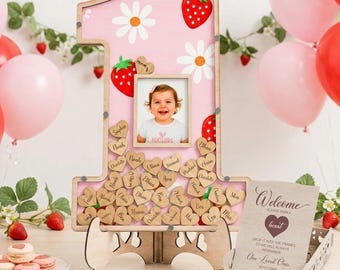 Berry First Birthday Guest Book Frame – Sweet One Keepsake Centerpiece