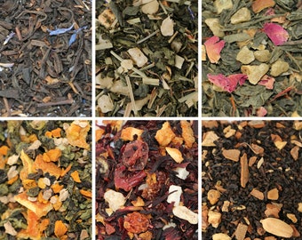 Loose Leaf Tea Sampler: Black, Green, Oolong, Matcha, Fruity Tizane (100g)